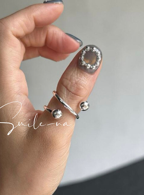 韩国进口小众设计S925纯银S型多层银球戒指女时尚百搭指环食指戒