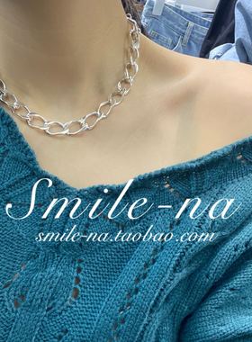 韩国进口925纯银宽版女编织链条