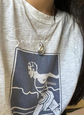 韩国进口小众款925纯银大水滴设计款吊坠时尚项链百搭锁骨链女