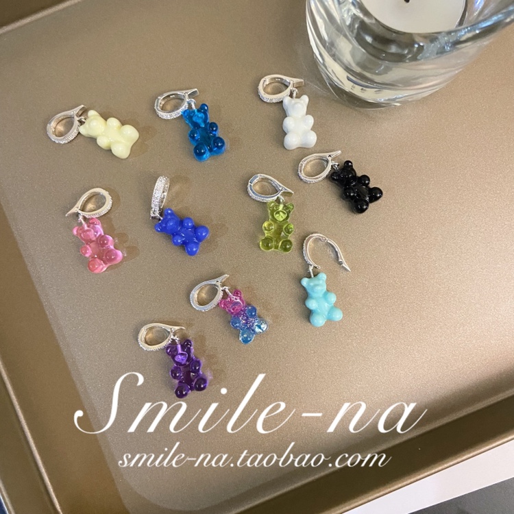 纯银软糖彩色亚克力小熊锆石吊坠