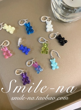 纯银软糖彩色亚克力小熊锆石吊坠