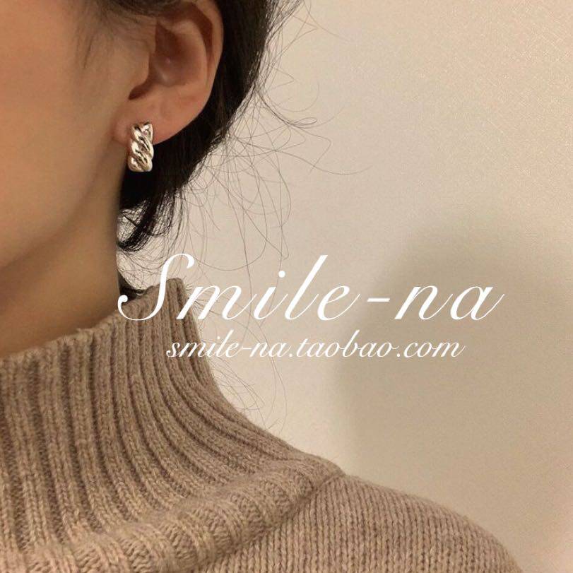 韩国进口ins设计师款925纯银扭麻花3D立体纹理感甜美糖果耳环耳扣