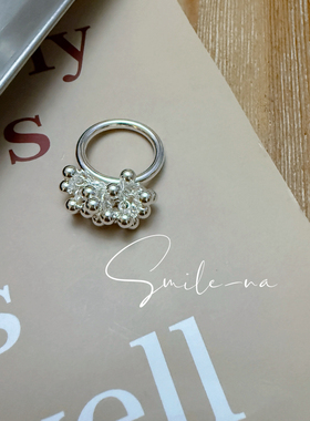 韩国进口小众设计S925纯银葡萄串银珠冷淡风戒指指环时尚戒指