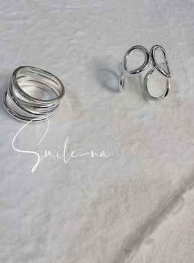 韩国进口S925纯银多层镂空交叉时尚渐变宽版开口简约戒指指环