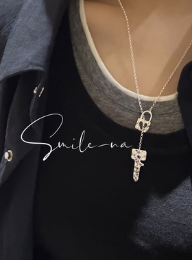 韩国进口S925纯银小众设计镂空钥匙锁造型时尚百搭Y字项链锁骨链