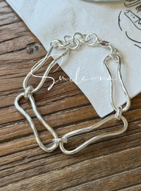 韩国进口S925纯银小众设计感时尚百搭不规则线条手链手饰女