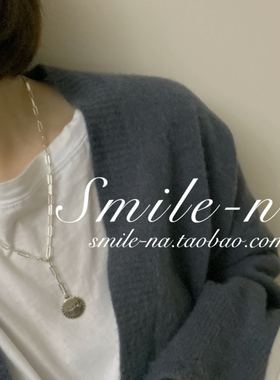 东大门纯银圆牌字母回形针毛衣链