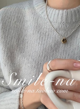 韩国东大门进口纯银金色圆牌项链