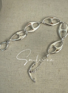 韩国进口小众S925纯银时尚百搭猪鼻子造型镂空拼接重工手链手环