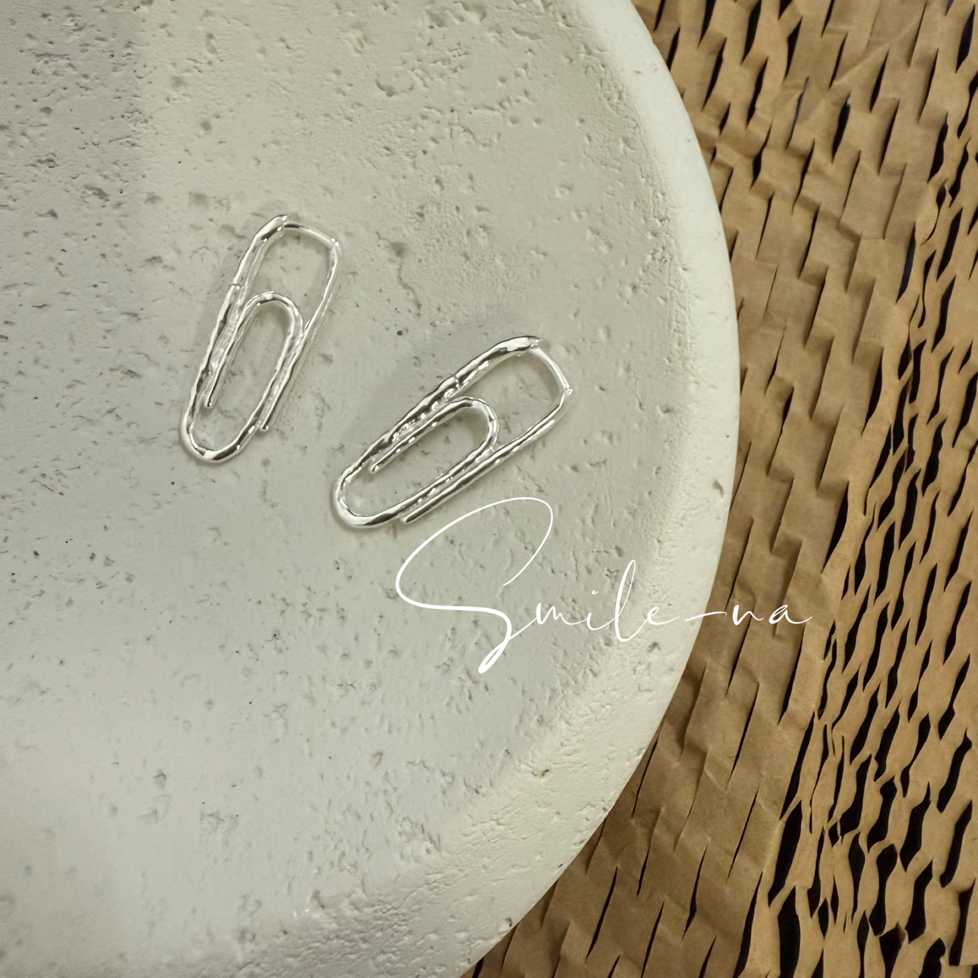 韩国进口S925纯银小众设计感时尚百搭肌理面别针造型环耳饰耳钉女