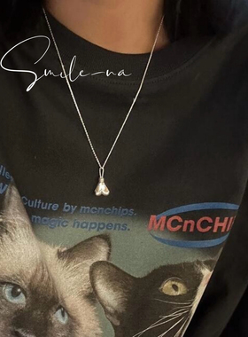 韩国进口小众款S925纯银爱心复古实心吊坠时尚百搭项链 锁骨链