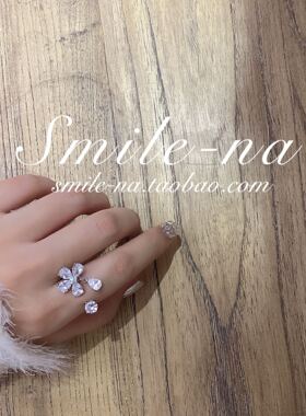 设计师款纯银镶锆石水滴开口戒指