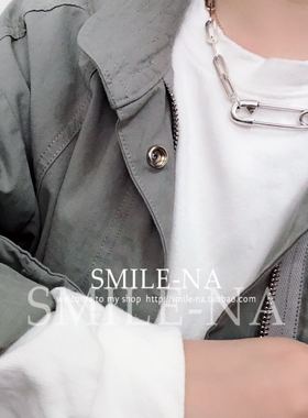 韩国进口925纯银别针套环项链