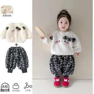 宝宝衣服冬季加绒卫衣裤子女童秋冬套装韩系穿搭洋气棉服女宝冬装