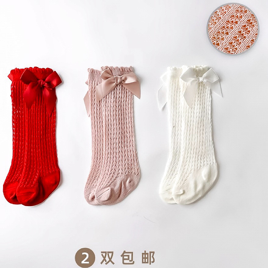 婴儿长筒袜女宝宝防蚊袜子夏季薄款红色长腿中筒夏天女宝女婴公主