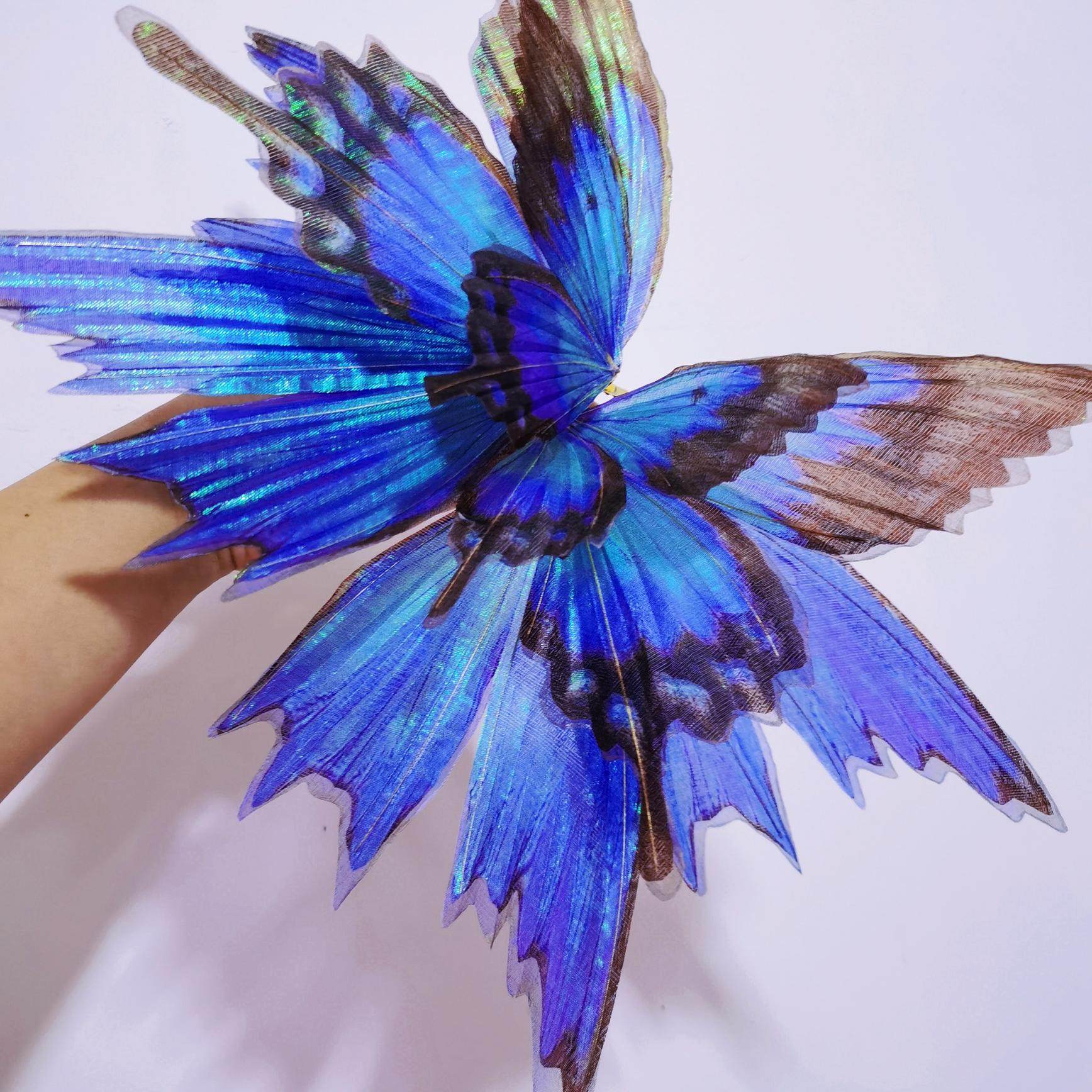 蓝紫蝴蝶幻彩真丝绢花原创设计手工定制子颂游园惊梦同款配饰发夹