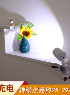 充电夹子灯免走线可调角度免打孔展会射灯无线自带电源明装led灯
