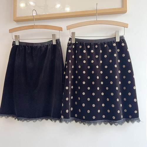 加绒加厚波点蕾丝边加绒半身短裙