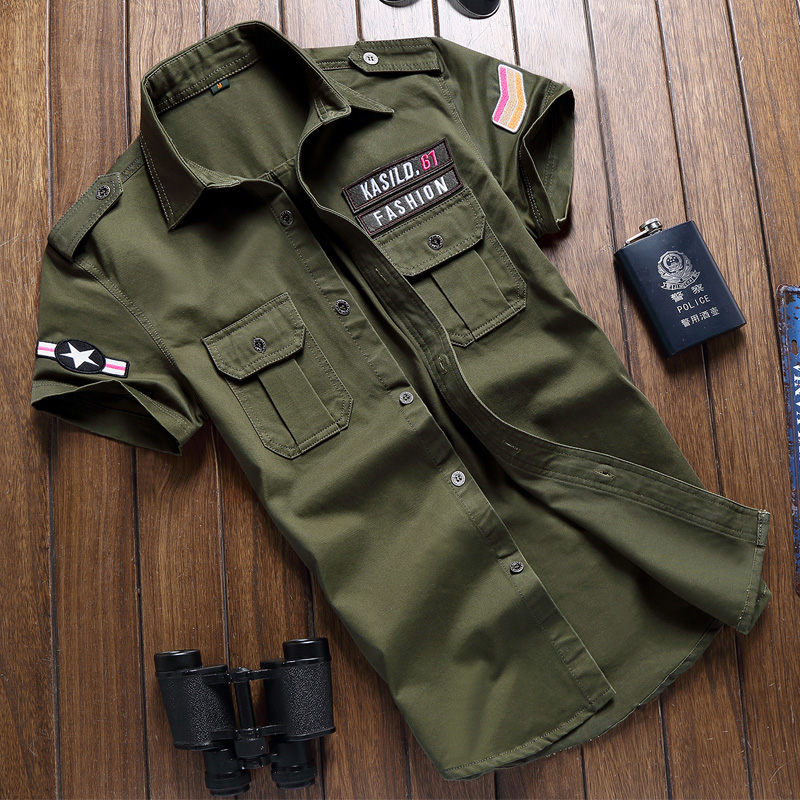男士德国军装特战服特种兵飞行员短袖衬衫男衬衣二战美军制服夏季