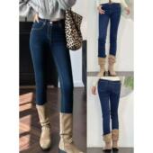 01.17新品 复古港风深蓝色高腰显瘦百搭小脚牛仔裤