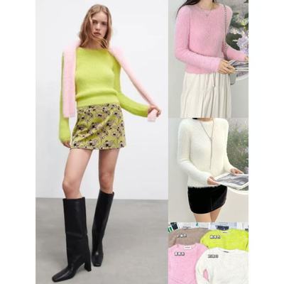 奶fufu水貂毛圆领套头针织毛衣