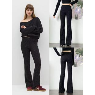 11.05新品 意大利ovs 欧美ins镶钻设计高腰百搭显瘦弹力喇叭长裤