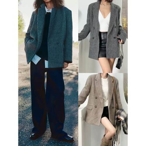 通勤宽松百搭西装外套~羊毛混纺