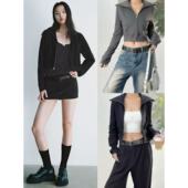 呦R 100棉 美式 12.10新品 复古运动风拉链翻领短款 休闲简约卫衣