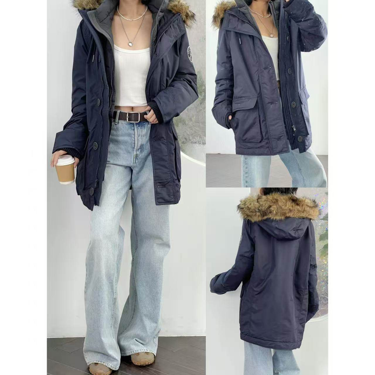 01.10新品小鹿 户外休闲保暖假两件连帽大毛领男女同款棉服外套,女装/女士精品,派克服,淘宝优惠券,粉丝福利购,淘宝优惠卷