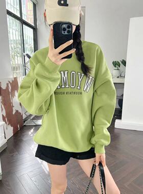 OOhome新品 cot*on美式休闲慵懒字母印花套头圆领宽松百搭卫衣