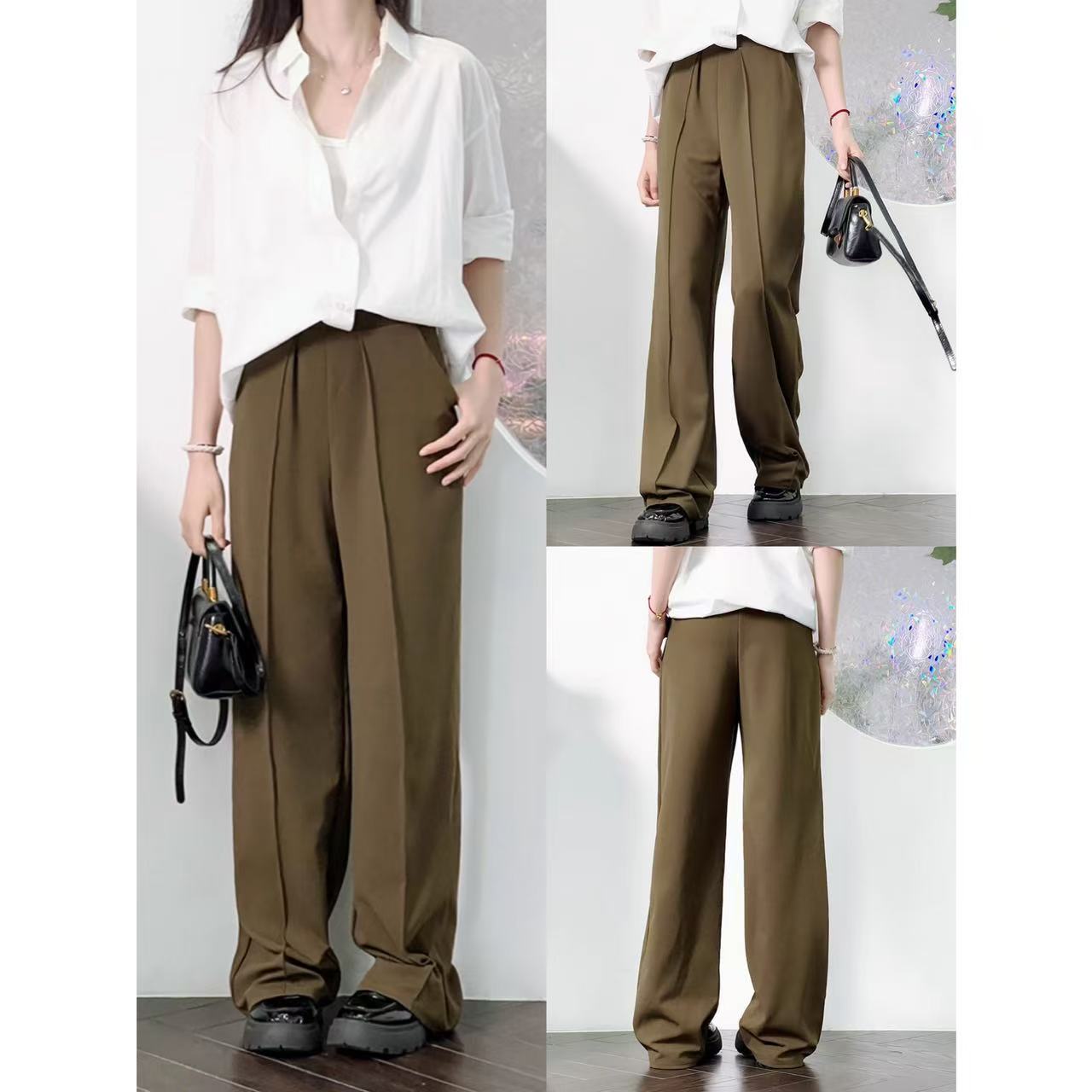 通勤百搭垂感高腰阔腿直筒休闲裤