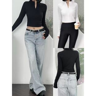 半开襟拉链插肩长袖 日常休闲运动简约修身 上衣 澳洲BODY 03.07新品