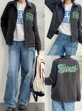 12.20新品 瑞典单秋冬美式刺绣图案痞帅男女同款百搭夹克棉服外套