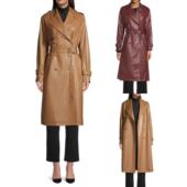 tahari欧美气场PU皮双排扣风衣质感百搭长款 01.28新品 elie 大衣