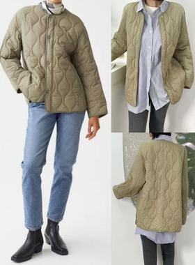 01.24新品瑞典单 日系极简休闲圆领绗线保暖宽松长袖秋冬棉服外套