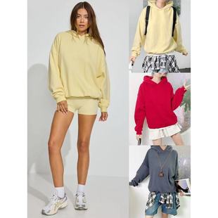 休闲百搭早秋个性 e美式 纯色宽松连帽卫衣 加拿大gara OOhome新品