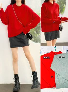 12.06新品 瑞典单 慵懒风铆钉宽松圆领休闲百搭针织毛衣~羊毛混纺