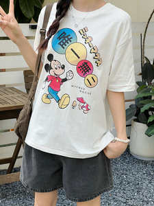 07.27新品 澳洲cott*n 迪士尼联名米奇印花短袖亲肤纯棉宽松T恤