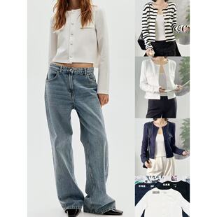 长袖 03.28新品 瑞典单 欧美通勤极简圆领排扣春季 宽松外套 短款