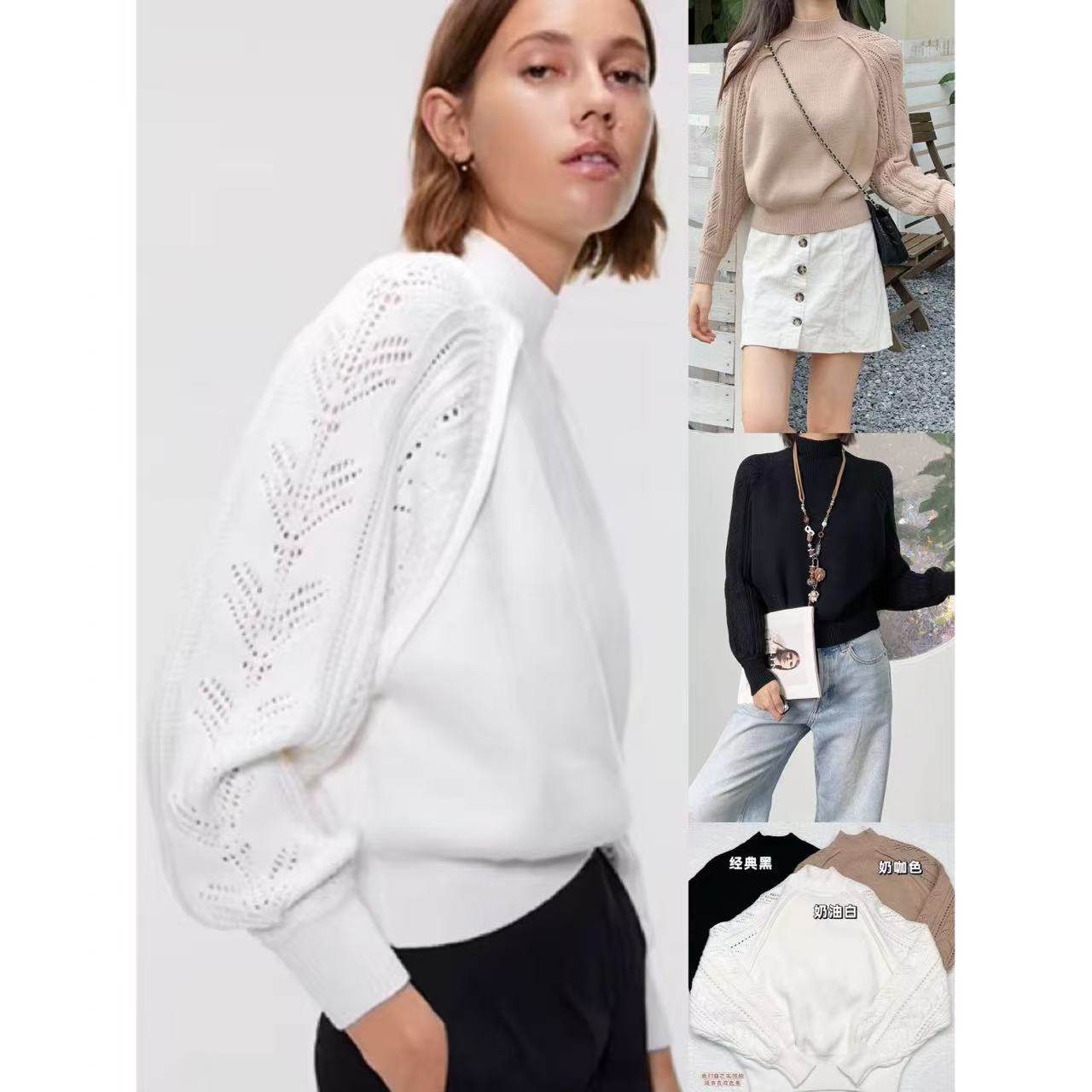 12.20新品 西班牙Z 设计感半高领镂空短款毛衣时髦通勤针织长袖,女装/女士精品,毛针织衫,淘宝优惠券,粉丝福利购,淘宝优惠卷