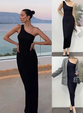 12.20新品 爱福21年会战袍~纯棉法式斜肩设计修身性感针织连衣裙