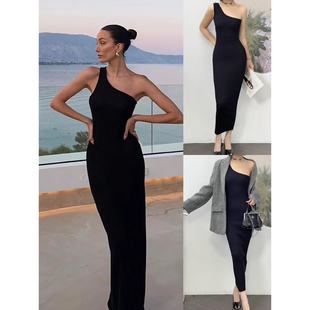 斜肩设计修身 纯棉法式 性感针织连衣裙 爱福21年会战袍 12.20新品