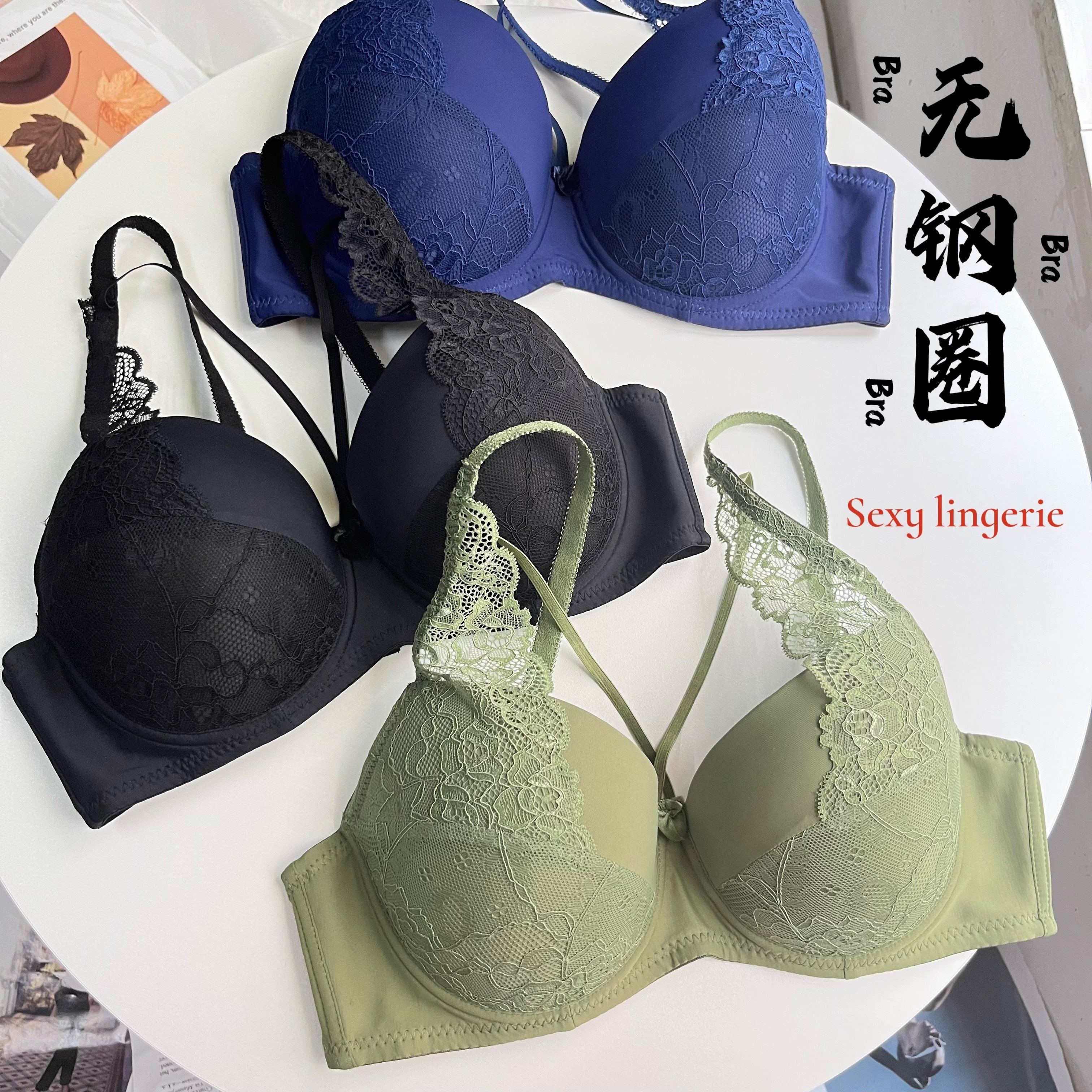 网红爆款无钢圈大码内衣 薄棉性感蕾丝DE胖MM200斤聚拢文胸套装