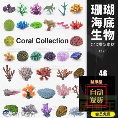 46个精美海底珊瑚礁海洋生物C4D模型FBX obj格式3D立体素材C1276