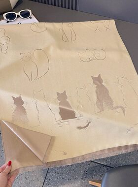 轻奢手绘猫咪披肩围巾秋冬季双面