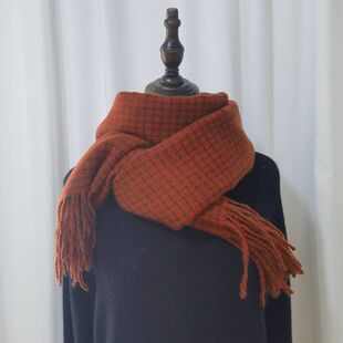 定制logo2025新款围巾女红色小格子仿羊绒围脖保暖披肩秋冬季年会