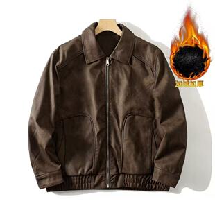 SU840 复古户外防风加绒加厚保暖防寒机车皮衣外套宽松休闲夹克男