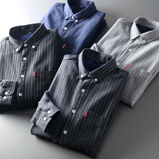 加绒加厚磨毛 衬衫 2025男装 日系简约竖条纹长袖 冬款 SU789