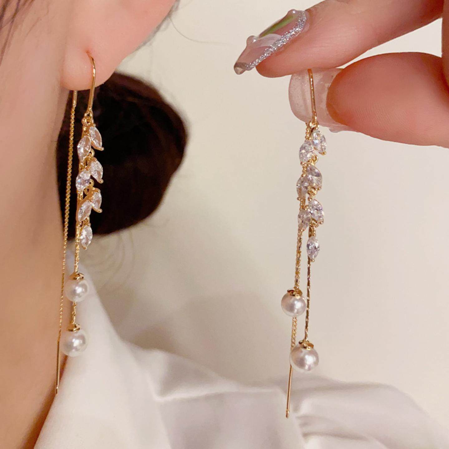 2026新款长款耳线气质轻奢锆石流苏珍珠耳坠银耳环925纯银针耳饰,饰品/流行首饰/时尚饰品新,耳线,淘宝优惠券,粉丝福利购,淘宝优惠卷