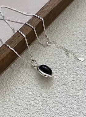 S925通体纯银韩版简约设计黑白两面吊坠项链冷淡风百搭颈链气质潮